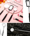 Five Piece Telescoping Inspection Mirror Set With Round Stainless Steel Mirrors, 360 Degree Rotation And Long Handle, Adjustable Angles