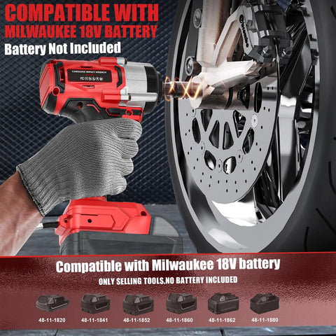 One Half Inch Cordless Impact Wrench Compatible With Milwaukee Eighteen Volt Packs Delivers Three Hundred Foot Pounds Brushless Torque And A Sharp LED Lamp for automotive repairs.
