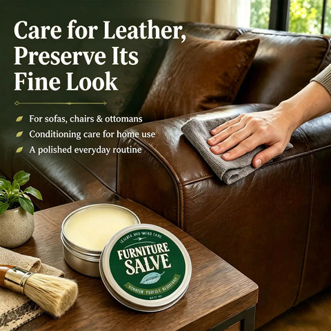Heavy Duty Furniture Salve For Wood And Leather Polish Conditioner that knocks out nicks during use on leather couch.
