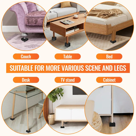 Heavy Duty Adjustable Bed Risers Set 4 Pack with 2, 3 and 4 Inch Lift Blocks under couch, table, bed, desk, TV stand, and cabinet