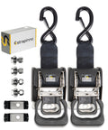 2 Pack Stainless Steel Retractable Ratchet Straps 1 7/8 In x 4 Ft Transom Boat Trailer Tie Downs with mounting brackets and bolts