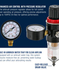 Master Airbrush pressure regulator with gauge and built-in water trap; black body with clear moisture jar