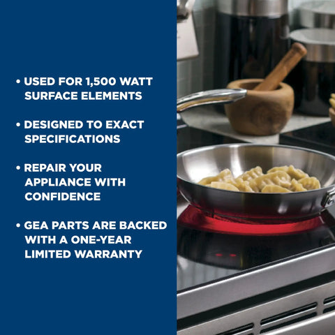 Genuine OEM Surface Burner Control Switch for Electric Ranges in use, heating pan with pasta, precise heat control, GE oven part
