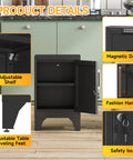 Beefy Steel Nightstand With A Tight Locking Door And Adjustable Shelf Slick Black Metal Bedside Cabinet For Bedroom Home Office Keeping Your Stuff Secure showing adjustable shelf and magnetic door.