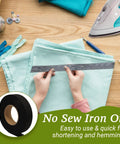 Iron On Hemming Tape 1 Inch Wide No Sew Adhesive For Pants, Clothing, And DIY Crafts, 140 Yards Total Black And White Pack in use for fabric hemming.