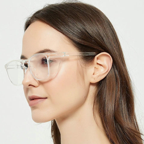 Side view of woman wearing Lightweight Eye Protection Glasses With Clear No Fog Lenses For Everyday Use Dope Yet Practical Safety Eyewear