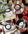 Hands Free Desk Magnifier With Light 10X And 5X Real Glass Anti Glare Lens, 5 Color Mode Stepless Dimmable LED Clamp Lamp