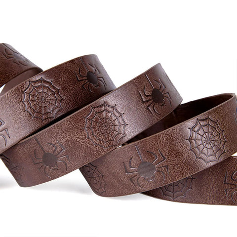 Snag This Premium Vintage Embossed Waist Belt Adjustable Faux Leather Cinch Strap For Medieval Festival Costumes with spider design.