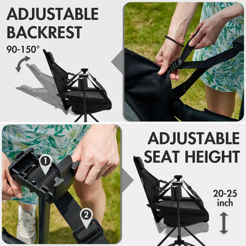 Closeup of Two Pack Hammock Camping Chair Outdoor Portable Swing Chair Set with adjustable backrest and seat height features.