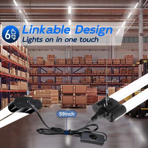 Six Pack 4Ft Linkable LED Shop Light Kit With 4400 Lumens At 5000K Daylight 42W Replaces 250W Energy Saving Garage Light installation