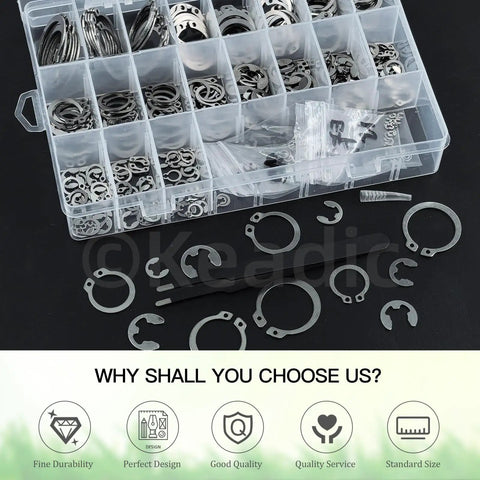 Heavy Duty C Clip And E Clip Snap Ring Set Kit 303 Pcs With 21 C Clip Sizes M4 To M28 And 10 E Clip Sizes 1.5mm To 10mm Plus Tweezers Stainless Steel For Grooved Shafts Pins And Studs