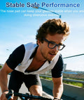 Man cycling wearing RayBan Meta Wayfarer with Silicone Nose Pads For RayBan Meta Wayfarer Gen 1 2 ClipOn Anti Slip Eyewear Nose Holder