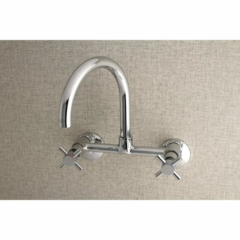 Concord 8-Inch Adjustable Center Wall Mount Kitchen Faucet with Solid Brass Construction, Polished Chrome Finish, Mounted on Wall