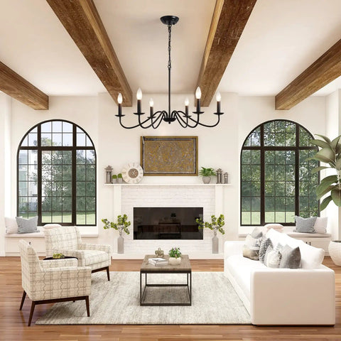 Black 6 Light Dope Farmhouse Chandelier For Dining Room And Kitchen Modern Rustic Pendant Light Fixture Ceiling Light In Living Room