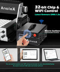 CNC Router RX6040 Beefy Pro Grade with 32-bit chip and WiFi control, featuring 1.5kW spindle and metal XYZ axis.