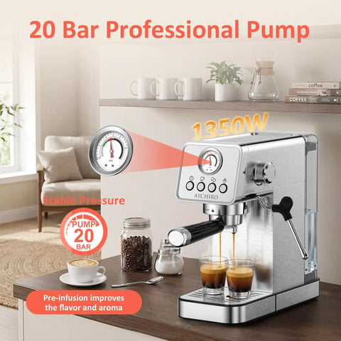Score That Cafe Style Shot At Home With A 20 Bar Espresso Machine featuring 1350W power and extraction of espresso shots.