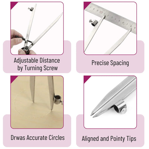 Professional All Metal Drafting Compass With Lockable Slider And Pencil Holder Slick Divider Tool built solid, showing adjustable distance and precise tips.
