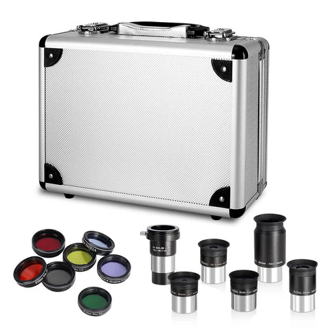 1.25 Inch Telescope Accessory Kit With Five Plossl Eyepieces, 2X Barlow Lens, Seven Filters, and Carry Case for Stargazing