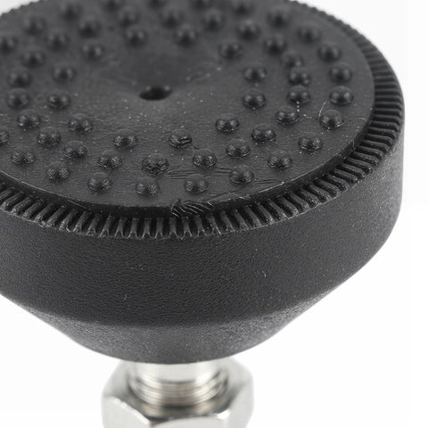 Close-up of the rubber pad on Six Pack M10 Threaded Leveling Feet with Rubber Swivel Ball Joint Pads 50mm Base Non Slip Metal