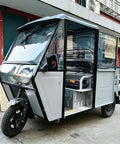 Ride-Ready Electric Cargo Tricycle Canopy With Heavy-Duty Three-Wheel Cover, Manual Wipers And Side Doors, All-Season Tarpaulin For Trikes And Electric Cargo Bikes, Weatherproof Gray 100cm, front-left view