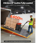 Massive 4400 Lb Electric Pallet Jack Truck With Lithium Battery And 48 Inch Forks For Heavy Material Handling In Warehouses And Supermarkets Plus Easy Ramp Climbing Power on 6 degree incline with loaded pallets.