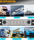 Badass 150A Negative Bus Bar Power Distribution Block For 12V Marine And Automotive Grounding Kits shown with truck, yacht, and RV.