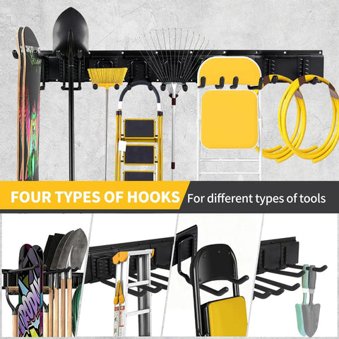66 Inch Heavy Duty Garage Tool Organizer Wall Mount Rack With 720lbs Capacity And Adjustable Hooks For Rakes Brooms Shovels Snowboards And Garden Tools Built From Anti Rust Steel