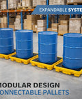 Beefed Up Workhorse Spill Containment Pallet For 55 Gallon Drums With Secondary Containment Tray And Drain, 2200 Lb Load Capacity