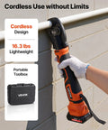 VEVOR 18V Cordless Electric PEX Pipe Press Crimping Tool for 1/2, 3/4 And 1 Inch Copper Rings in use, lightweight design, portable toolbox.