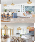 Handmade Rattan Ceiling Light Fixture With Woven Shade in kitchen and dining room settings showcasing boho style and cozy vibe.