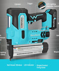 Kick Start Home Remodeling With This Built Tough 20V Cordless Brad Nailer And Staple Gun Combo showing features like trigger, depth adjustment, and battery.
