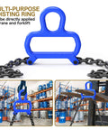 Heavy Duty 2000 Lb Chain Drum Lifter For 55 Gallon Steel And Plastic Barrels With Top Lip blue hoisting ring attached to black chain