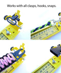 Close-up of 31 Inch Adjustable Paracord Jig, Lightweight Aluminum, showing use with various hooks, clasps, and straps.