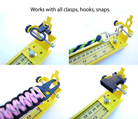 Adjustable Paracord Jig 2 To 47 Inches, Lightweight Aluminum Craft Tool for bracelets, keychains, and belts with hooks and clasps.