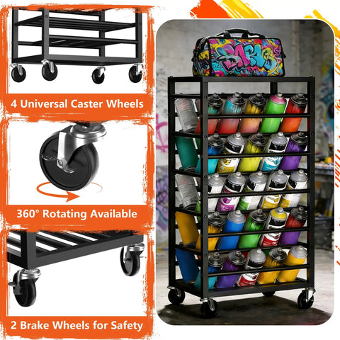 Heavy Duty Rolling Cart Holds A Solid Fifty Spray Paint Cans Built Tough For Double Sided Storage Plus Top Tool Tray Wheeled Garage Rack Rolls Smooth And Keeps Your Shop Legit