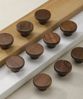 Modern Warm Walnut Wood Cabinet Knobs And Single Hole Drawer Pulls For Dressers Bedroom Furniture Upgrade Fresh Vibe Solid Natural Finish, set of ten