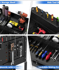 3 Tier Rolling Tool Cart With Lockable Drawer And Pegboard Hooks, Built Tough Heavy Duty Metal Utility Cart On Wheels For Garage, Workshop And Warehouse Organization with 3-tier shelves and pegboard hooks