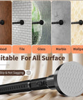 Heavy Duty Tension Curtain Rod 41 To 86 Inches No Drilling Easy Install For Windows Bathrooms Patios Black 1.26 Inch Diameter Never Rust Tool Free Quick Lock Adjusts Tension on various surfaces like wood, tile, glass, marble, and wallpaper.