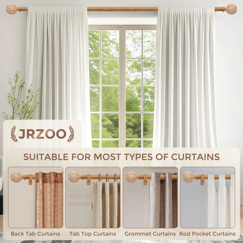 Wood Curtain Rod 1 Inch Diameter Adjustable 30 To 88 Inches Heavy Duty Rustic Farmhouse Drapery Rod With Boho Imitation Wheat Pattern Finials