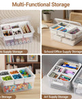 Stackable 40Qt Storage Bins With Lids And Trays, Clear Plastic Latching Boxes With Dividers, Portable 10 Gal Containers