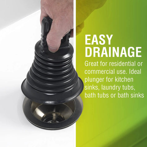Hand using Must Have Mini Bellows Sink Plunger For Kitchens Bathrooms Baths Laundry Tubs And RVs Compact Powerful Clog Clearing Tool