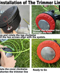 Quick Load Weed Eater Head Replacement For Most Trimmers With Counterclockwise Spin Easy Install Universal Fit showing installation steps.
