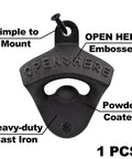 Heavy Duty Cast Iron Beer Bottle Opener Wall Mounted With Installation Screws Rock Solid Old School Design For Man Cave Bar Setup, embossed design detail