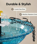 Sun Powered Hanging Bird Bath Fountain with Glass Bowl Cascade Solar Pump No Wiring Outdoor Water Feature for Garden Patio