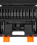 Three Eighths Inch Drive Deep Impact Socket Set Kit With 16 Piece Metric Sockets 7 To 22mm Including 3 Inch And 6 Inch Extension Bars 6 Point Design Chrome Vanadium Steel Heavy Duty Storage Case