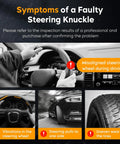 Symptoms of a faulty steering knuckle in a Honda Civic, showing steering wheel, car movement, and tire wear.