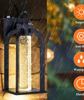LED Dusk To Dawn Outdoor Wall Light with 14 Inch Black Lantern Style Crystal Bubble Glass Photocell Sensor, IP65 Waterproof