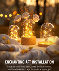Enchanting art installation with Solar Fairy Lights Outdoor 33 Ft 100 LED Warm White String Lights in jars, cozy vibe setting.