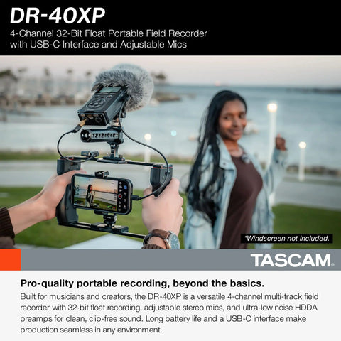 Person recording with 4 Channel Field Recorder With 32Bit Float And USB C Audio Interface, Handheld Recorder With 2 XLR TRS Inputs And Adjustable Mics