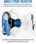Close-up of angle strap adjuster on Freedom HD Scuba Mask With Ultra Wide 180-Degree View, showing micro-adjustment feature.